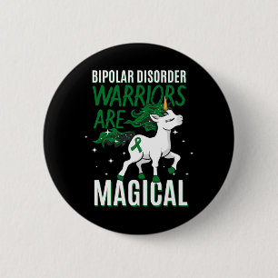 Bipolar Warrior Magical Unicorn Green Ribbon 2 Inch Round Button