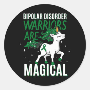 Bipolar Warrior Magical Unicorn Green Ribbon Classic Round Sticker