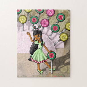 Biracial Girl and Lollipops Jigsaw Puzzle