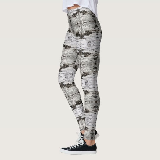 Birch Bark Black White Wood Design Leggings