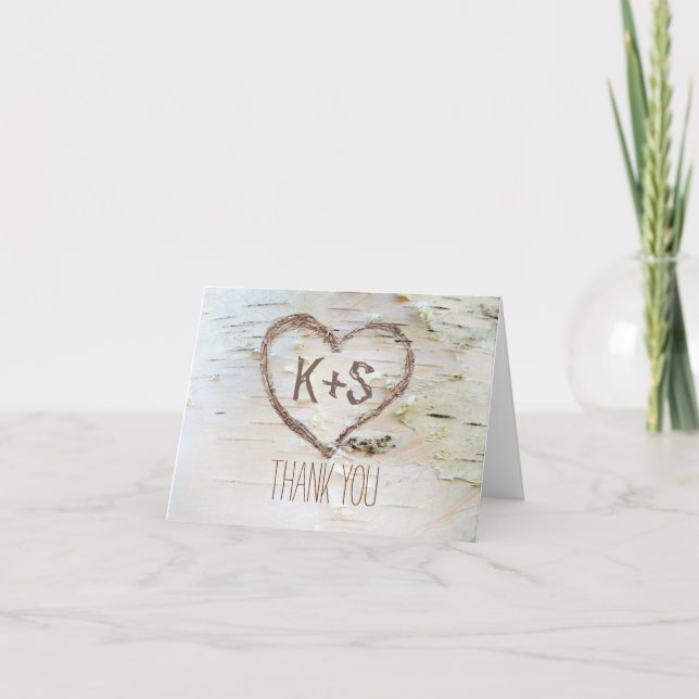 birch bark carved heart wedding thank you (Front)