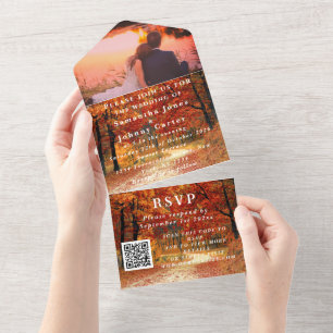 Birch Bark Fall Country Rustic Photo Leaves  All In One Invitation