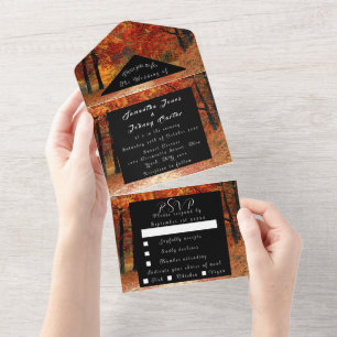 Birch Bark Fall Country Rustic Wood Leaves All In All In One Invitation
