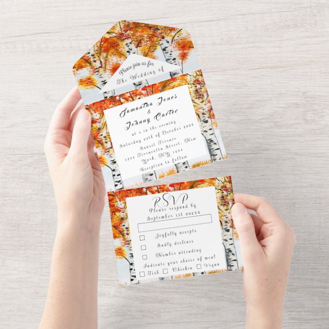 Birch Bark Fall Country Rustic Wood Leaves All In  All In One Invitation (Tearaway)