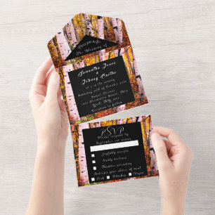 Birch Bark Fall Country Rustic Wood Leaves All In One Invitation