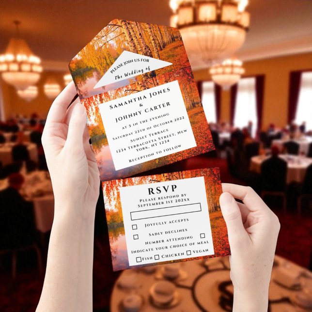 Birch Bark Fall Country Rustic Wood Leaves All In  One Invitation (Creator Uploaded)