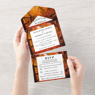 Birch Bark Fall Country Rustic Wood Leaves All In One Invitation