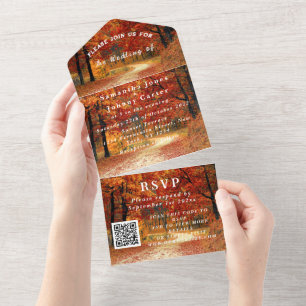 Birch Bark Fall Country Rustic Wood Leaves  All In One Invitation