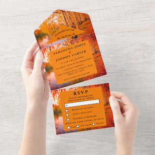 Birch Bark Fall Country Rustic Wood Leaves All In One Invitation