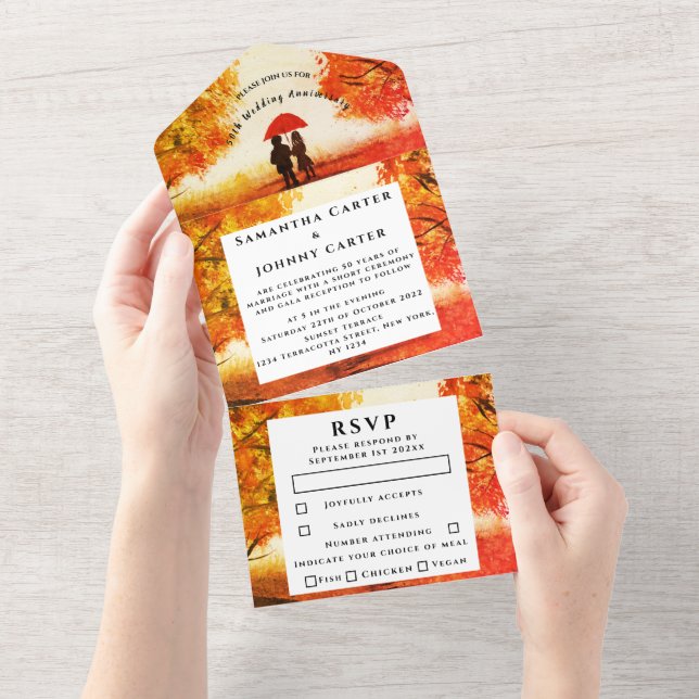 Birch Bark Fall Wood Leaves Wedding Anniversary All In One Invitation (Tearaway)