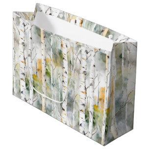 Birch bark green watercolor large gift bag