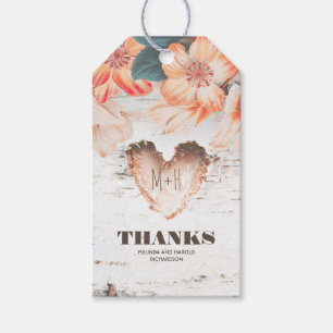 Birch Bark Heart Rustic Country Fall Wedding Gift Tags