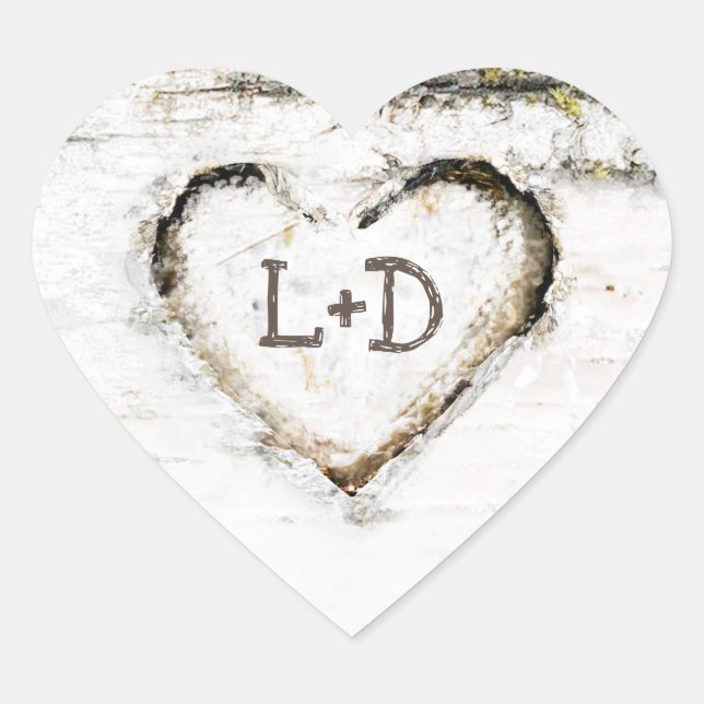 Birch Bark Heart Rustic Country Wedding Sticker (Front)