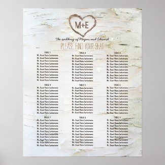 Birch Bark Heart Rustic Wedding Seating Chart