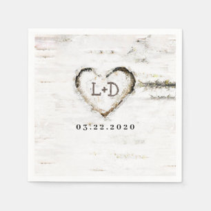 Birch Bark Heart Rustic Woodland Fall Wedding Napkin