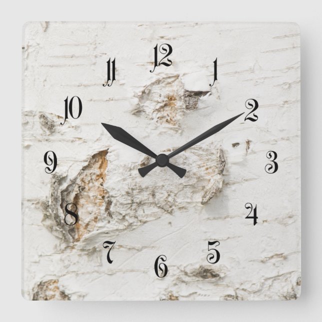 Birch bark pattern square wall clock (Front)