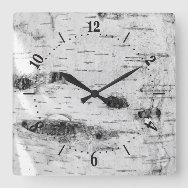 Birch bark pattern square wall clock (Front)