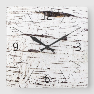 Birch bark pattern square wall clock