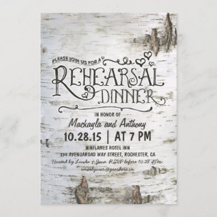 birch bark rustic country rehearsal dinner invite