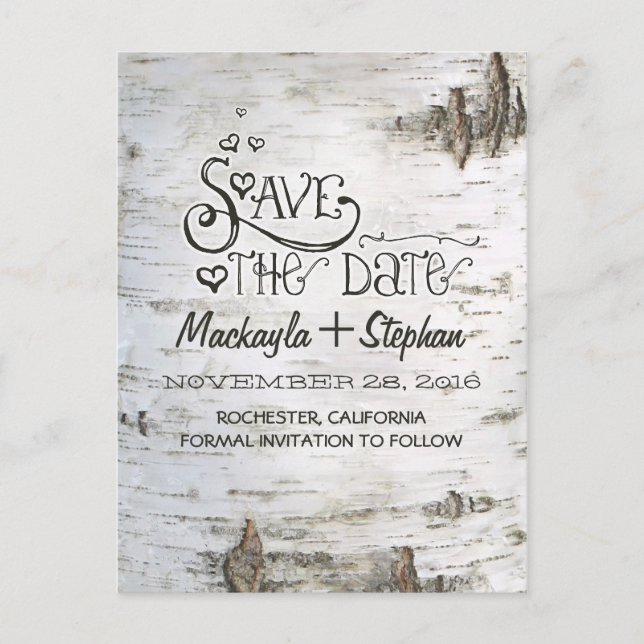 birch bark rustic country save the date postcards (Front)