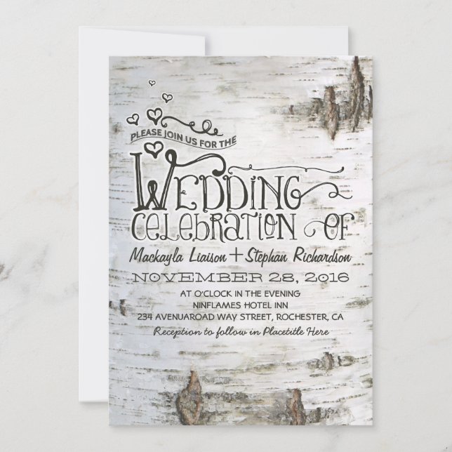 birch bark rustic country wedding invitation (Front)