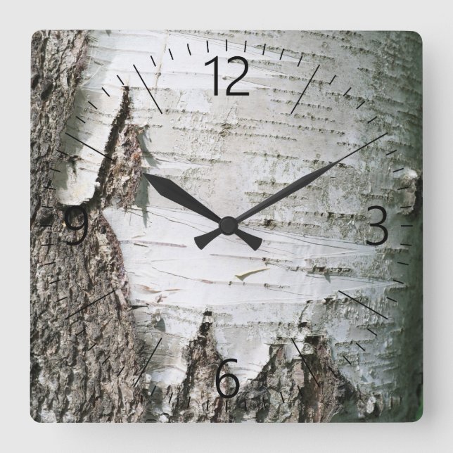 Birch bark square wall clock (Front)
