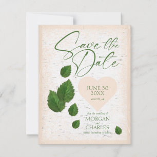 Birch Bark with Carved Heart Save the Date Announcement
