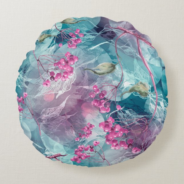 Birch Branch Watercolor Pattern Round Pillow (Front)
