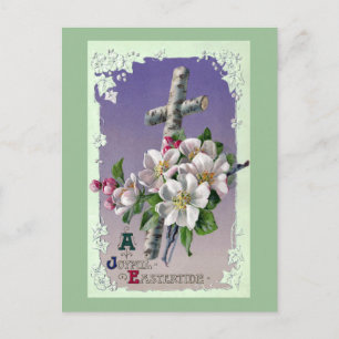 Birch Cross and Apple Blossoms Vintage Easter Holiday Postcard