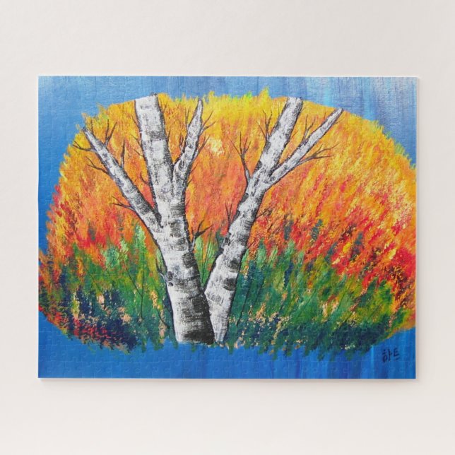 Birch Forest Abstract Colourful Landscape Jigsaw Puzzle (Horizontal)