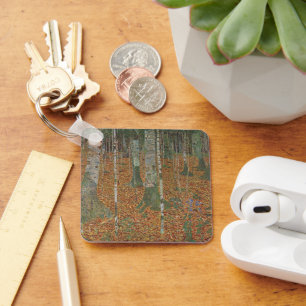 Birch Forest by Gustav Klimt, Vintage Art Nouveau Keychain
