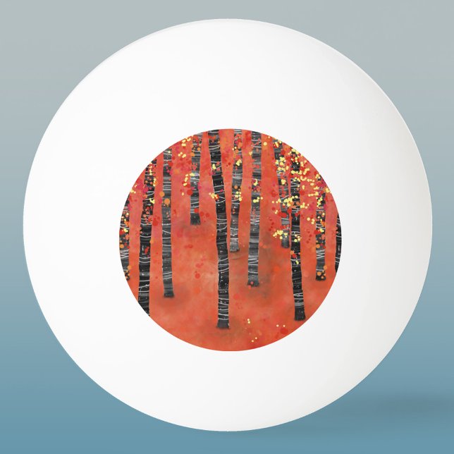 Birch Forest Landscape Ping Pong Ball (Red abstract forest ping pong ball)