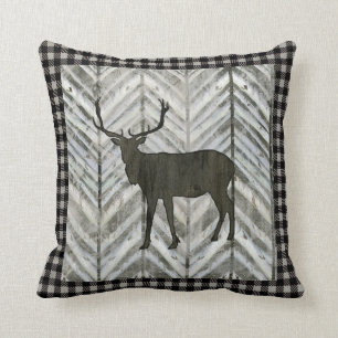 Birch Forest Lodge Elk Chevron Buffalo Plaid Throw Pillow