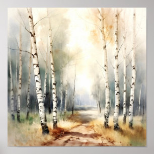 Birch Forest Neutral Colours Painting Poster
