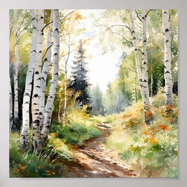 Birch Forest Painting Poster (Front)