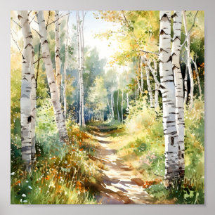 Birch Forest Painting Poster