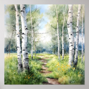 Birch Forest Painting Poster