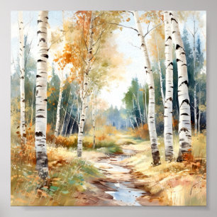 Birch Forest Painting Poster
