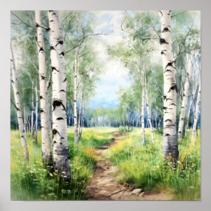 Birch Forest Painting Poster