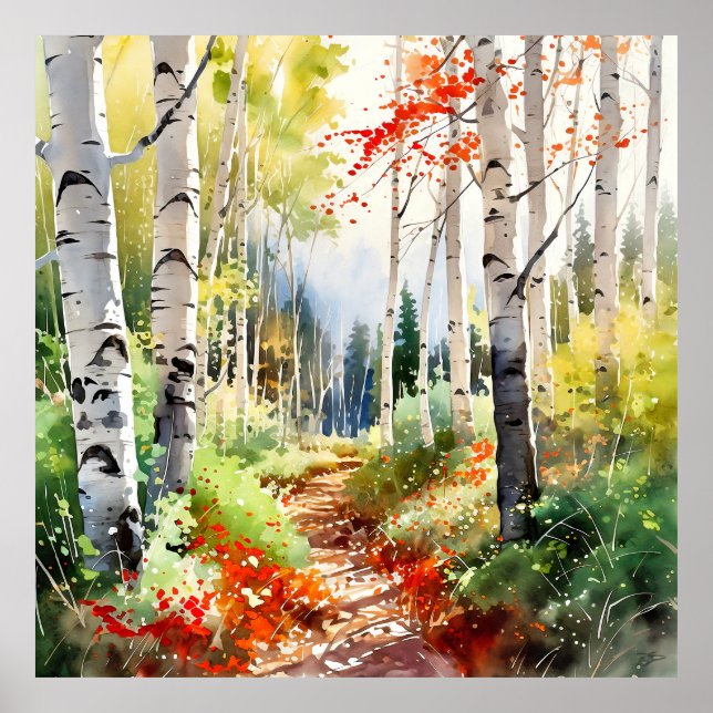 Birch Forest Painting Poster (Front)