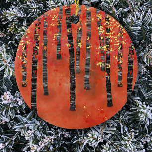 Birch Forest Red Ceramic Ornament