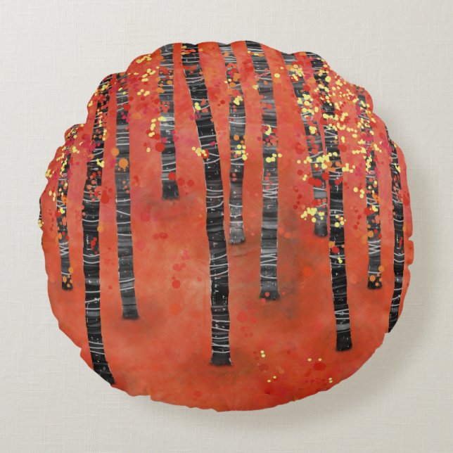 Birch Forest Red Round Pillow (Front)