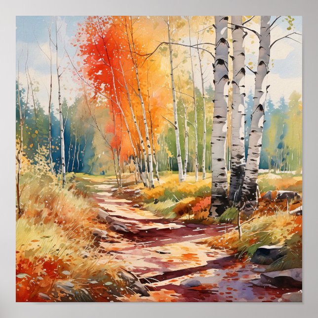 Birch Forest Vivid Colours Painting Poster (Front)