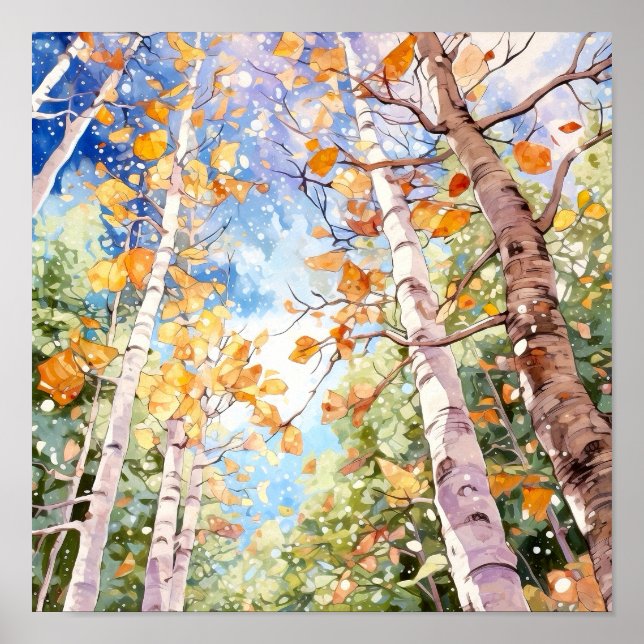 Birch Forest Watercolor Painting Poster (Front)