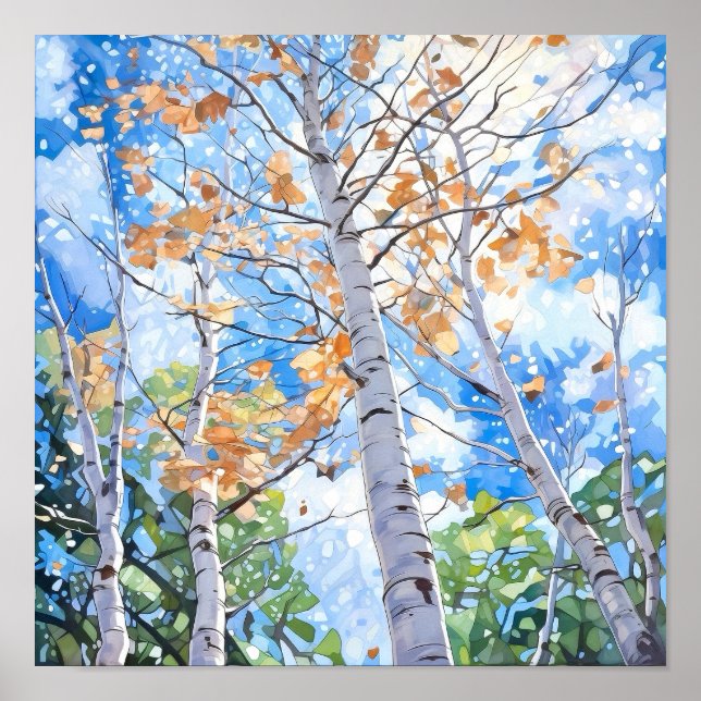 Birch Forest Watercolor Painting Poster (Front)