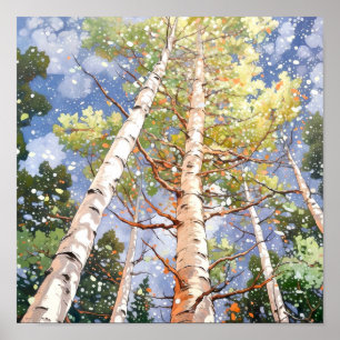 Birch Forest Watercolor Painting Poster