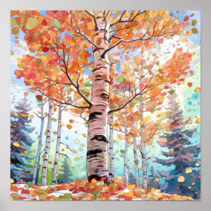 Birch Forest Watercolor Painting Poster