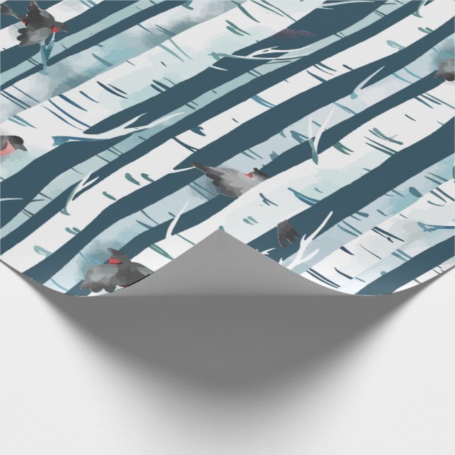 Birch Forest with Bullfinches Wrapping Paper (Corner)