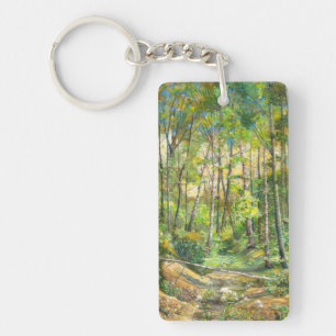 Birch grove painting  watercolor on silk keychain