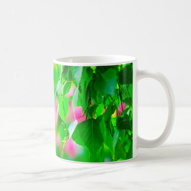 Birch leaves tulip flowers customizable coffee mug (Right)